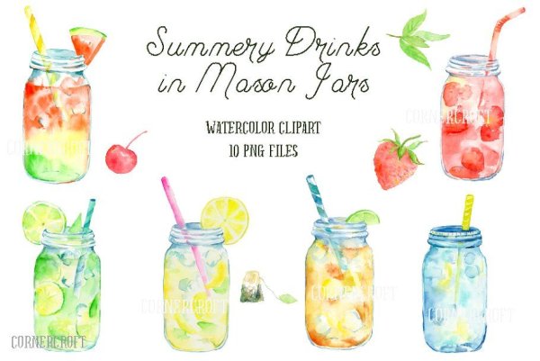 Летний коктейль в банке рисунок