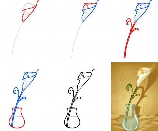 Поэтапное рисование вазы с цветами