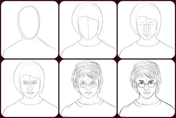 Портрет Гарри Поттера поэтапно