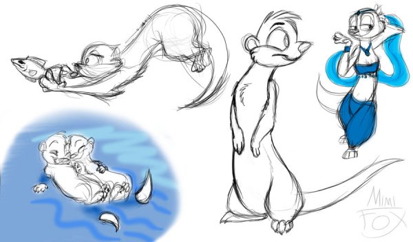 Стилизация выдр в разных позах