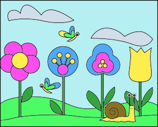 Нарисовать поляну цветов