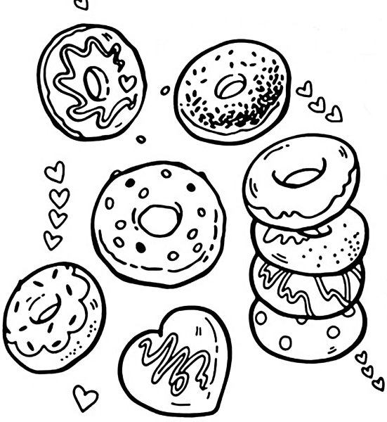 Раскраска пончики и сладости