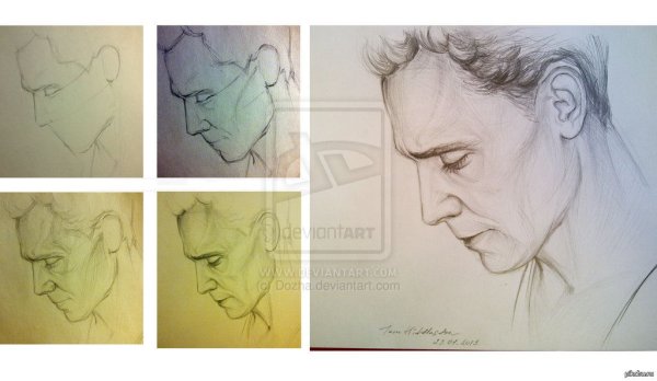 Портрет Тома Хиддлстона поэтапно