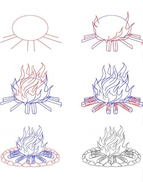 Поэтапное рисование костра