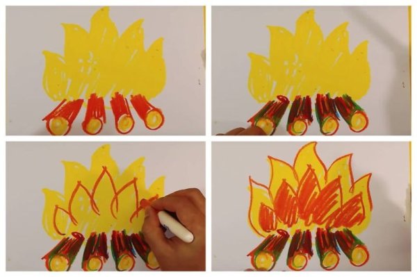 Рисование огонь с малышами руками