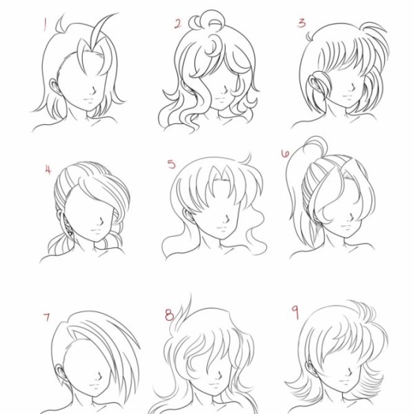 Поэтапное рисование аниме волос