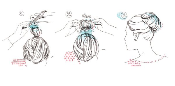 Низкий пучок на длинные волосы схемы