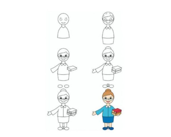 Пошаговый рисунок для детей учительницы