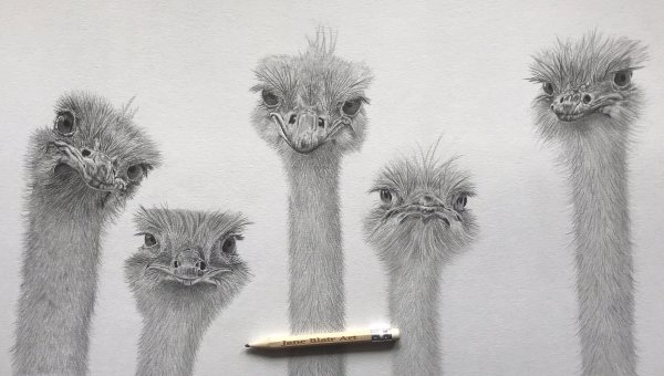 Нарисовать страуса карандашом