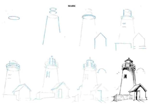 Мельница карандашом поэтапно