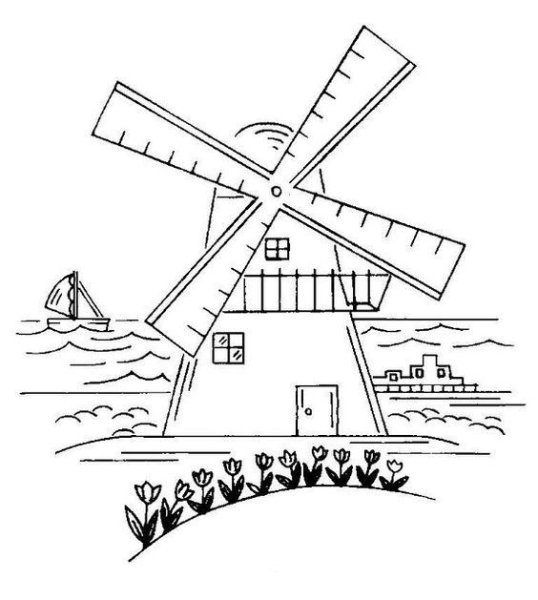 Мельница раскраска