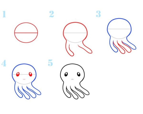 Поэтапное рисование осьминога для детей