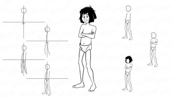 Маугли рисунок карандашом