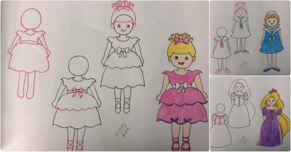 Поэтапное рисование куклы для детей