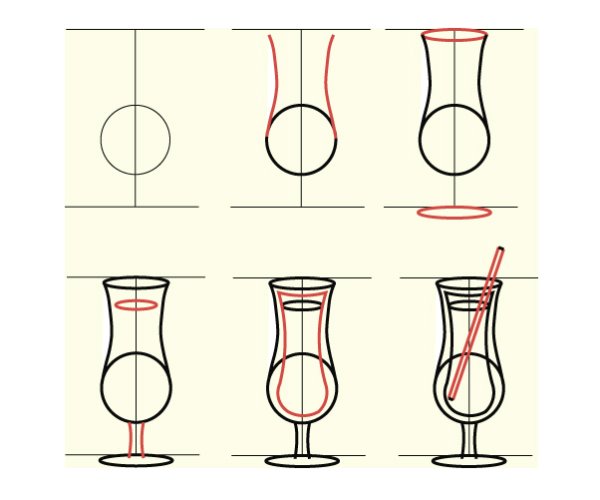 Поэтапное рисование коктейля