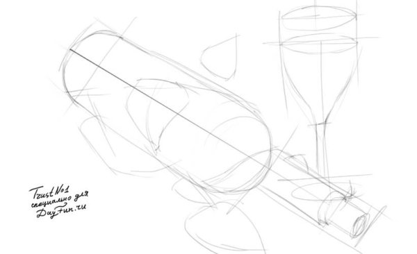 Рисунок бутылки карандашом поэтапно