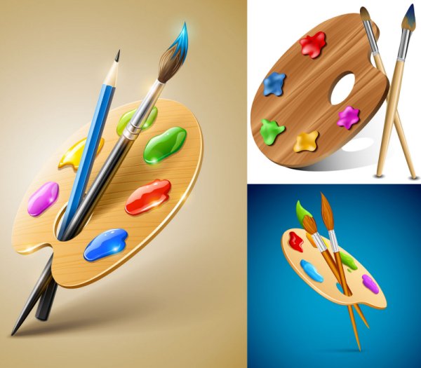 Палитра с красками и кистями