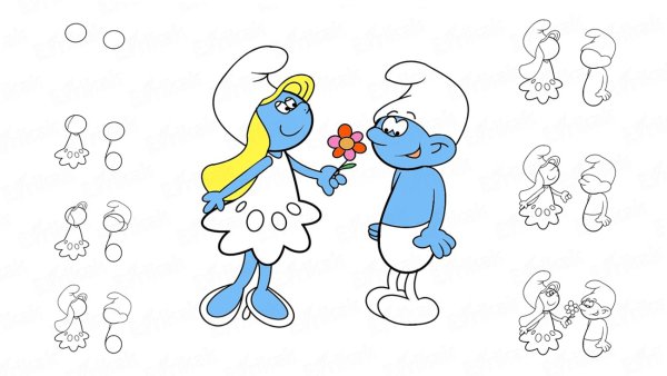 Смурфики карандашом