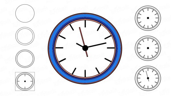 Поэтапное рисование часов для детей
