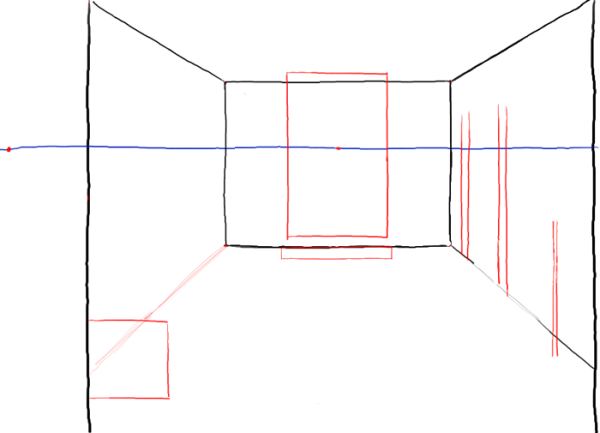 Поэтапное рисование комнаты в перспективе