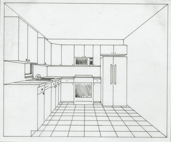 Эскиз интерьера кухни