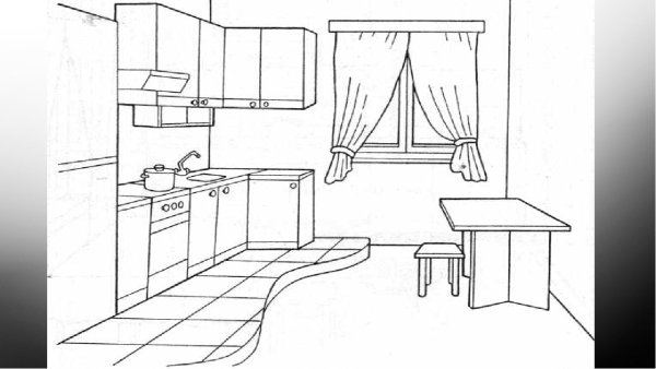 Интерьер кухни раскраска