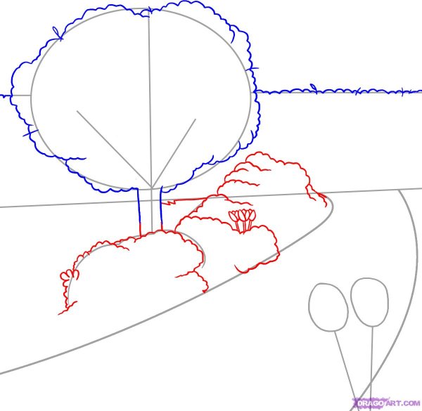 Как нарисовать сад карандашом поэтапно