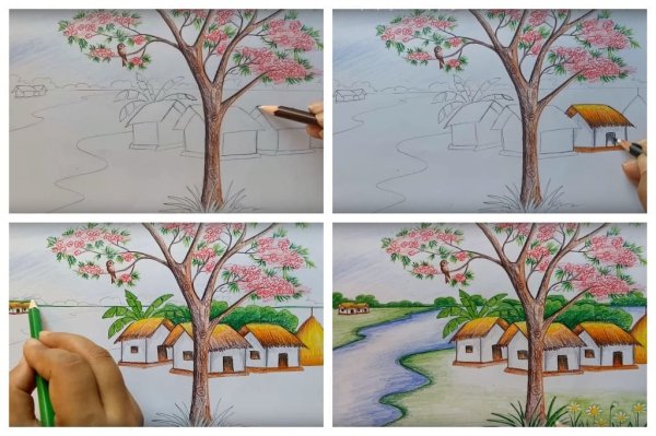 Этапы рисования пейзажа карандашом