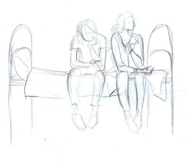 Построение рисунка карандашом подруги