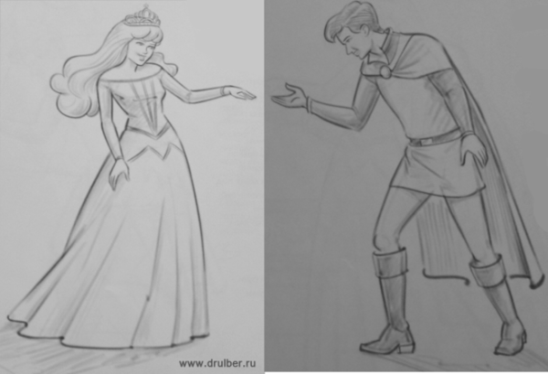 Принц с принцессой карандашом легко