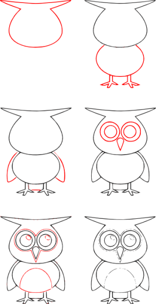 Пошаговое рисование Совы