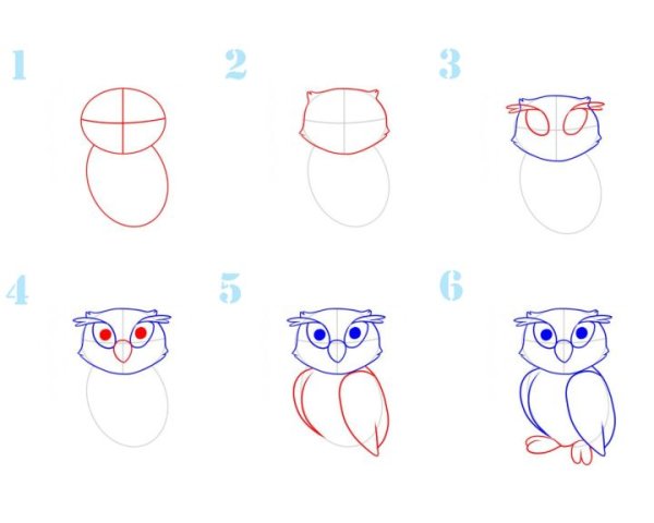 Поэтапное рисование Совы в средней группе