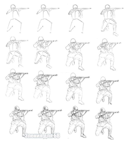 Нарисовать солдата пошагово