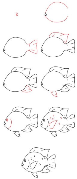 Поэтапное рисование рыбки для детей