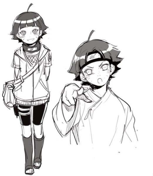 Раскраска Наруто Хината Боруто и Химавари