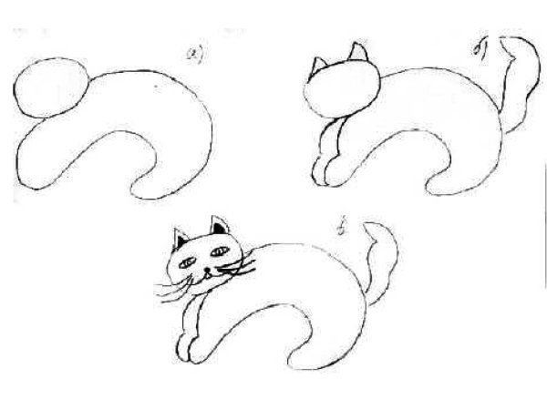Схема рисования кошки для дошкольников