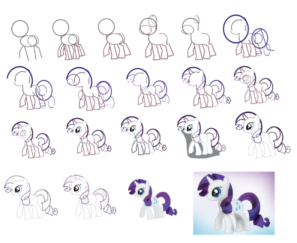 Нарисовать пони поэтапно