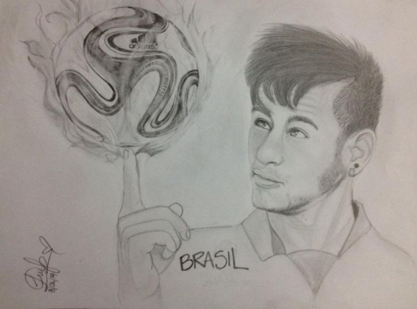 Рисунок с карандашом Неймар с Кубок