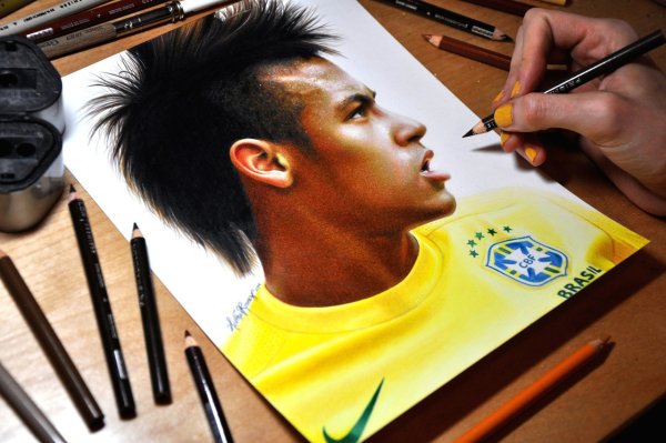 Неймар портрет цветными карандашами