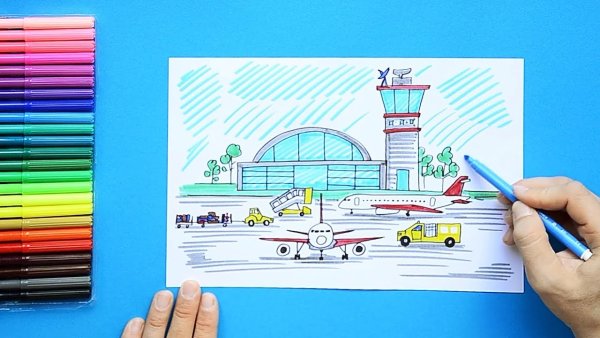 Аэропорт рисунок карандашом для детей