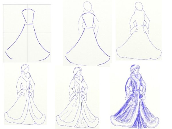 Рисуем снегурочку пошагово