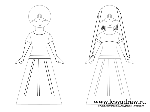 Поэтапное рисование куклы