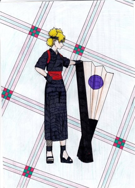 Темари в черном кимоно