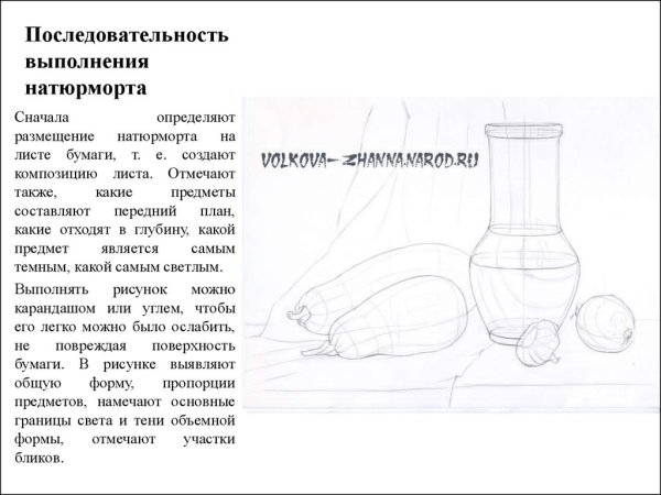 Порядок рисования натюрморта