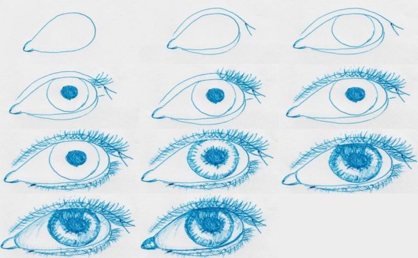 Поэтапное рисование глаз для дошкольника