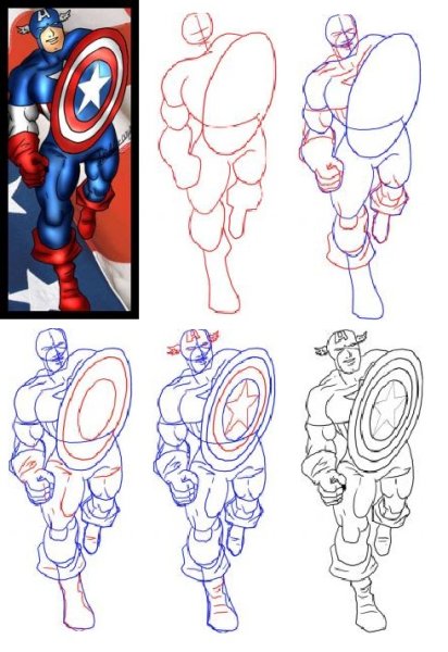 Поэтапное рисование карандашом супергероев