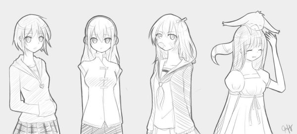 Лёгкие скетчи аниме девушек