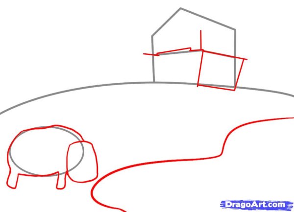 Пошаговый рисунок фермы для детей