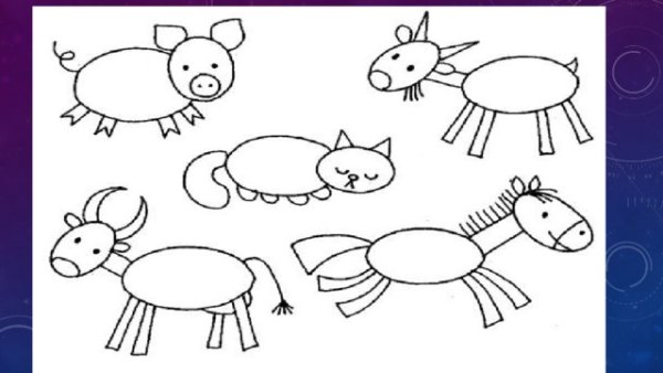 Рисование животных из овалов