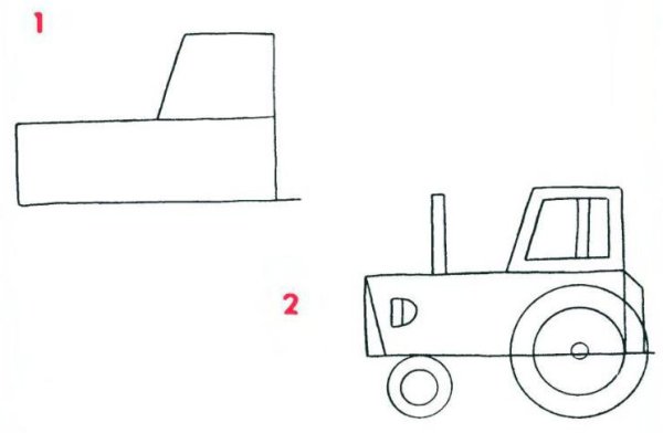 Схема рисования трактора для детей